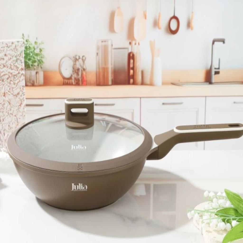 مقلاة ووك ELITE-PROF مع غطاء 28 سم – بني